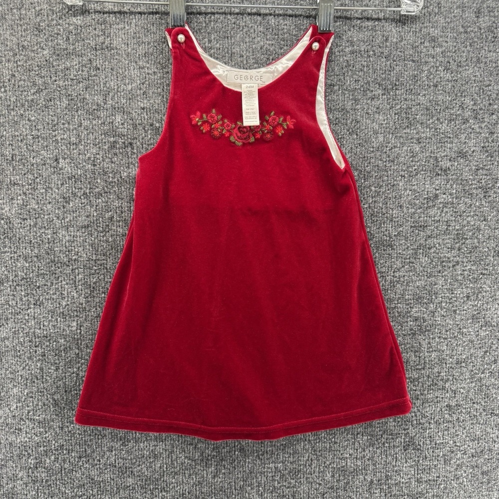 Vintage George Dress Baby Girl 24 M Red Velvet Sleeveless Holiday Festival Event